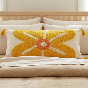 Sunflowfer Tufted <b>Bench</b> Pillowslip Decorative Yellow Floral Tufted Custom 20x20 <b>Cushion</b> for Sofa Bed Luxury Throw Pillowcase - Product Image 3