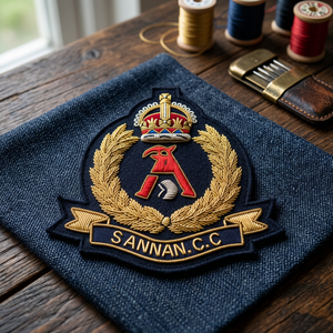 High Quality Custom Embroidered Lace Cap Badge with Crown and Laurel Wreath <b>Sew</b>-On Fabric Patch for Uniform Garment - Product Image 3