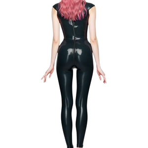 Women's Black PU Coated Turtleneck Sleeveless <b>Jumpsuit</b> High Waist Skinny Full Length Sexy Clubwear Bodycon Fit - Product Image 2