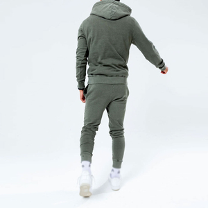 Conjunto Deportivo para Hombre, Color Verde Oliva, Sudadera con Capucha y Pantalones Largos, Color Sólido, Casual, con Bolsillos Laterales y Cintura Elástica - Product Image 1