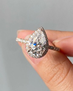Anillo de Compromiso Afar Jewels con Diamante Cultivado en Laboratorio de 3 Quilates en Forma de Pera, Certificado IGI, Halo Oculto, Oro Sólido, Anillo de Promesa de Lujo para Aniversario o Fiesta - Product Image 1