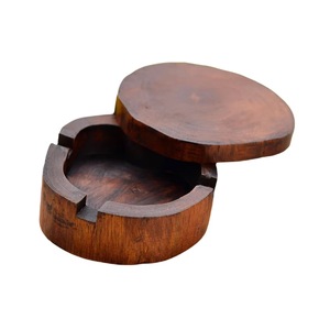 Cendrier rond en bois avec couvercle, porte-cigares en bois massif, design rétro, décoration d'intérieur - Product Image 3