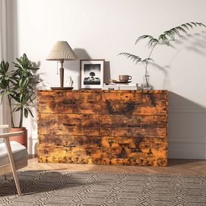 Meuble de rangement vintage en panneaux de particules de bois et placage de tissu non tissé, 134*40*67cm, double rangée, 3 niveaux, 6 tiroirs, pour salon - Product Image 1