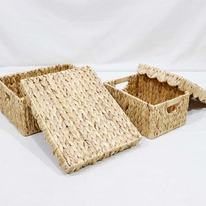 Eco-Friendly Woven Water Hyacinth Rustic <b>Rectangle</b> <b>Storage</b> <b>Basket</b> Set Lid for Home Neatening Organization Multifunction Use - Product Image 4