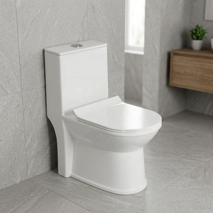 WC monobloc moderne en céramique noir et or, cuvette allongée, double chasse, sanitaires pour le marché du Moyen-Orient - Product Image 1
