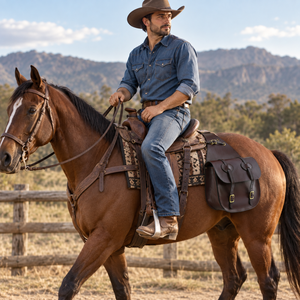 Sac de selle pour cheval western |   Pochette de rangement en cuir double face avec sangles réglables pour l'équitation et les voyages en plein air - Product Image 4