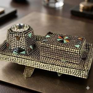 Bakhoor Burner Natural Brass <b>Beads</b> Resin Inlay Mid-east Style Eco-Friendly Handmade Burner Bakhoor <b>Set</b> Incense Diffuser - Product Image 1