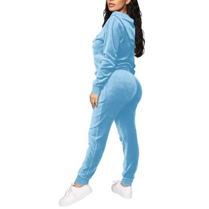 Two Piece Track Suit Set <b>Zip</b> <b>Up</b> <b>Jacket</b> and Wide Leg Pants Soft Fleece Lounge Wear with Side Stripe Detail - Product Image 2