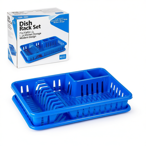 <b>Dish</b> <b>Rack</b> Set Plastic Stackable L Size Kitchen Storage Blue White Modern Design - Product Image 3