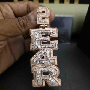 Most Selling Rose Gold Plated Pendant Necklace with Lab Created Diamond <b>Iced</b> <b>Out</b> Letter Design Unisex Hiphop Style Jewelry - Product Image 1