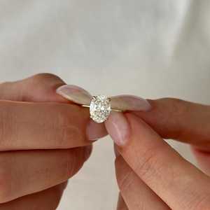 2 Carat Oval Lab Grown Diamond Thin Engagement <b>Ring</b> <b>Dainty</b> 1.3MM Minimalist Proposal <b>Ring</b> in 14k Yellow Gold IGI Certified - Product Image 2
