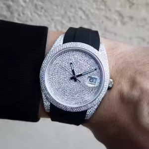 Montre de luxe pour homme et femme, mouvement à quartz ETA, moissanite, cadran à aiguilles en cristal saphir, boîtier carré en acier inoxydable semi-serti noir - Product Image 1