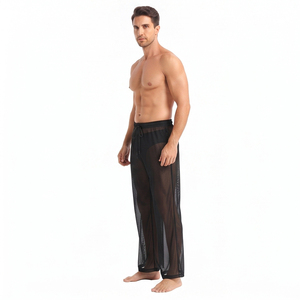 Pantalon long en maille transparente pour homme, respirant, avec cordon de serrage à la taille, 100% polyester, leggings pour homme, pantalon en maille transparente, léger - Product Image 4
