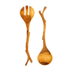 Handmade Wood Salad Servers Set Natural Twig Branch Handle <b>Serving</b> <b>Spoon</b> And Fork Eco-Friendly Hand-Carved Wooden For Home Hotel - Product Image 1