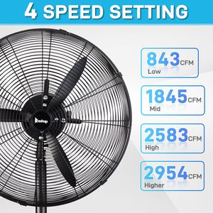 Ventilatore a piantana da 20 pollici con motore BLDC in rame da 5000 CFM, oscillante, asta regolabile, 4 velocità, pale in alluminio, tipo spina AU - Product Image 5