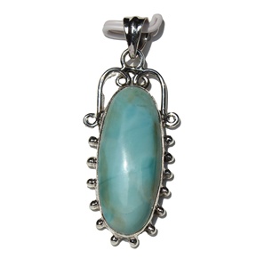Natural <b>Larimar</b> Pendant Necklace Sterling Silver Cabochon Boutique Style Piece Healing Crystal Boho Gemstone <b>Jewelry</b> Wholesale - Product Image 1