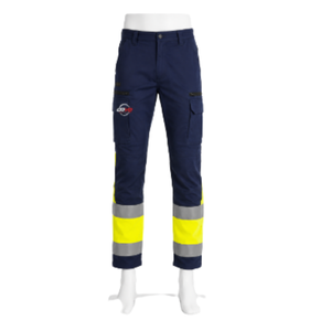 Pantalon de travail unisexe bleu marine haute visibilité respirant et réfléchissant, bandes jaunes, plusieurs poches, coupe classique, résistant à l'eau - Product Image 2
