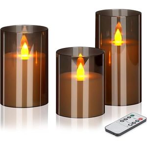 Ensemble de 3 bougies LED sans flamme, 4, 5 et 6 pouces, piliers en verre acrylique, diamètre de 3 pouces, fonctionnant sur piles, avec télécommande 10 touches incluse - Product Image 1