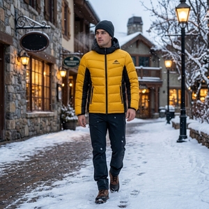 Men's <b>Yellow</b> Black Hooded <b>Puffer</b> <b>Jacket</b> Warm Quilted Winter Outdoor Coat Lightweight Waterproof <b>Jacket</b> One Apex - Product Image 5