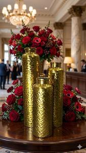 Juego de 3 Jarrones de Metal Dorado Martillado, Jarrones de Pie para Flores, Jarrones Texturizados en Forma de Trompeta para Decoración de Entrada y Sala de Estar - Product Image 6