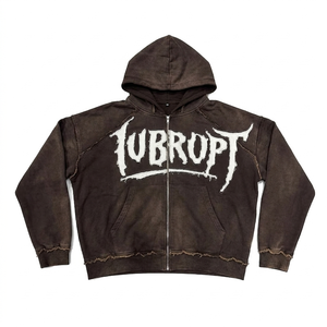 เสื้อฮู้ดซิปสีดำ Tubropt สตรีทแวร์ผู้ชาย ผ้าฝ้ายเฟรนช์เทอร์รี่ ทรงปกติ พิมพ์ลายโลโก้ด้านหน้า เหมาะสำหรับใส่ในฤดูใบไม้ร่วง - Product Image 3