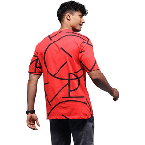 T-shirt à manches courtes pour homme, imprimé géométrique rouge, col rond, jersey décontracté en coton, coupe régulière, respirant, streetwear - Product Image 4
