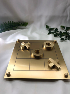Mesa de Centro Moderna de Lujo con Juego de Tic Tac Toe de Mármol y Piezas Metálicas, Tablero Decorativo de Estrategia - Product Image 5