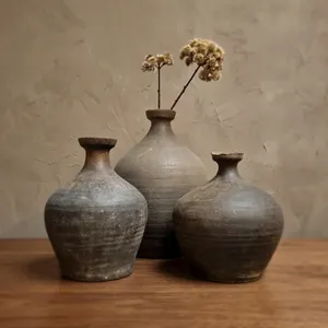 Pot de rangement vintage Nong Phai en poterie artisanale, récipient rustique en terre cuite, décoration intérieure pour cuisine et jardin de style ferme - Product Image 4