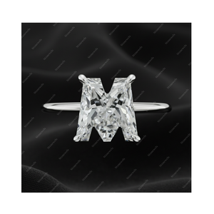 GIA IGI Certified DEF VVS VS Lab Grown Diamond <b>Initial</b> Alphabet Letter M Fine Gold 925 Sterling Silver Solitaire <b>Ring</b> Gift Him - Product Image 1