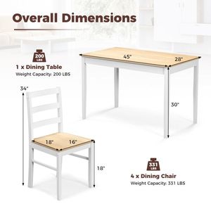5 pezzi sala da pranzo in legno Set tavolo rettangolare e 4 sedie - Product Image 4