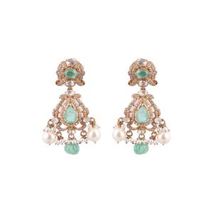 Gajaah 925 <b>Silver</b> Kundan <b>Necklace</b> with Emerald & Pearl Green Gemstone For Women Wedding Engagement Party Earrings <b>Set</b> - Product Image 1