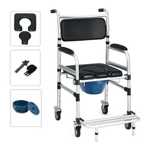 Moderna Sedia a Rotelle 2-in-1 in Alluminio per Doccia/Comoda, Altezza Regolabile 38-42 Pollici, Pieghevole con Pedali, Telaio in Lega di Alluminio - Product Image 3