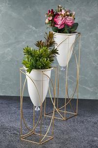 Elegant Gold Iron Flower <b>Pot</b> Display <b>Stand</b> with Powder Coated Finish Durable Modern Geometric Plant <b>Stand</b> for Luxury Indoor Use - Product Image 5