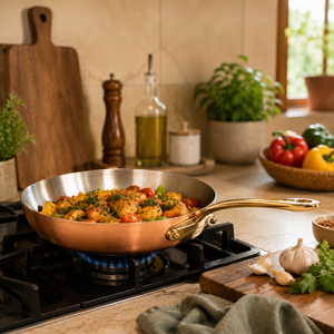 3 Ply Copper Frying <b>Pan</b> with Stainless Steel Lining, Premium Copper Skillet, Brass Handle Chef Cookware, OEM ODM Wholesale - Product Image 3