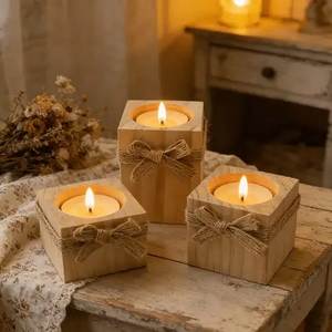 Boho Style Wooden Candle Stand Handmade Natural Wood Candle Holder for Living Room Wedding Event <b>Table</b> Decoration - Product Image 2