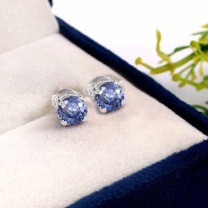Handmade Ceylon <b>Blue</b> Sapphire <b>Stud</b> <b>Earrings</b> 925 Sterling Silver 14K Gold Plated Polished Engagement Gift - Product Image 6