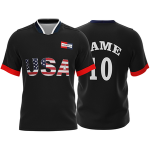 Camiseta de Fútbol de EE. UU. para Hombre, Cuello en V, Manga Corta, Azul Marino y Rojo, Sublimada, Absorbe la Humedad, Ropa Deportiva de la Mejor Calidad con OEM ODM - Product Image 3