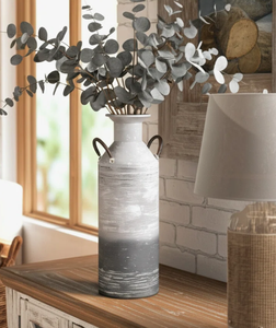 Rustic Ceramic Tabletop <b>Vase</b> With Matte Finish Handmade For Floral Display Round Shape Gray Ombre Design patina-style neutral - Product Image 1