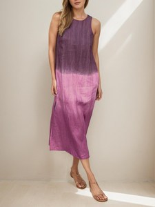 Women Ombre Cotton Linen Midi <b>Dress</b> Sleeveless Straight Fit Casual <b>Summer</b> <b>Dress</b> Side Slit Minimalist Elegant <b>Dress</b> - Product Image 5