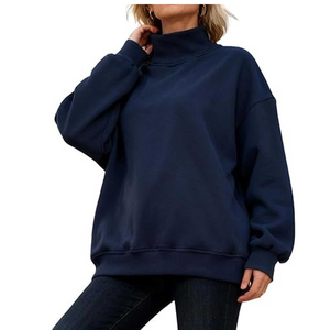 Sweat-shirts pour femmes 100% coton, confortables, hiver/automne, OEM, col roulé, manches longues, motif uni, écologiques, streetwear décontracté - Product Image 4