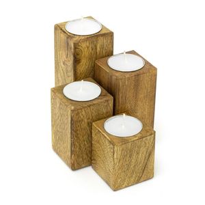 Wooden <b>Tea</b> <b>Light</b> Holders Set Natural Finish Home Decoration - Product Image 1