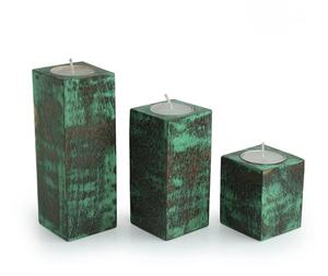 Juego de 3 Portavelas de Madera de Primera Calidad en Color Verde, Hechos a Mano, para Velas de Té, al Mejor Precio - Product Image 1