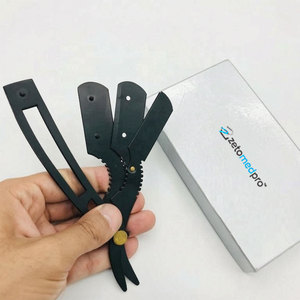 Rasoir personnalisé avec logo pour barbier, lame en acier durable pour le visage, le bikini et les aisselles, classique noir avec verrouillage à bascule - Product Image 2