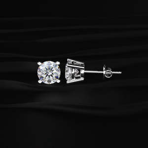 Round Cut Moissanite Stud <b>Earrings</b> 4 TCW Colorless VVS1 Excellent Cut 14K Solid Gold Screw <b>Back</b> Solitaire Handmade Jewelry Gift - Product Image 3