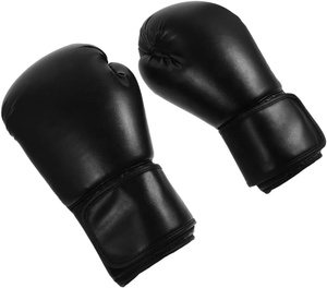 Gants de boxe professionnels en cuir, à doigts entiers, avec fermeture à lacets au poignet, pour adultes, noirs - Product Image 1