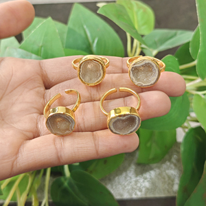 Natural Druzy Agate 18k Gold Plated Raw Gemstone Statement Fashion <b>Ring</b> Trendy Wholesale Unique Best Comfortable Modern Jewelry - Product Image 6