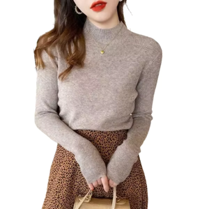 Women's Gray Turtleneck Pullover Knitted <b>Sweater</b> Full Sleeve Solid Color Elegant Autumn Wear 100% Acrylic Regular Fit - Product Image 1