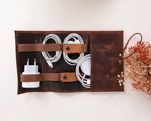 Sleek Profile Leather Cable Organizer Minimalist <b>Desk</b> Cord Management Travel Tech Wrap Earphone Wire Keeper LCO-0107 - Product Image 4