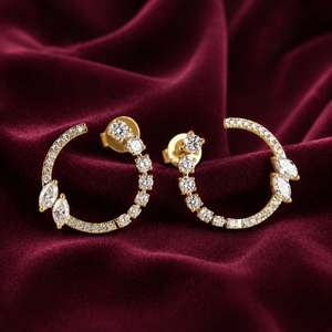 Pendientes de Oro de 18K con Diamantes Cultivados en Laboratorio, Corte Marquesa y Redondo, Diseño de Círculo Abierto |   Elegante Joyería Fina, Regalo para Mujer, Uso Diario, Día de Boda - Product Image 2