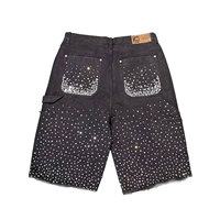 Shorts décontractés pour hommes Streetwear Vintage Y2K en toile respirante et denim, ornés de strass et de paillettes, style Cowboy Hip Hop, coupe ample, mode sport